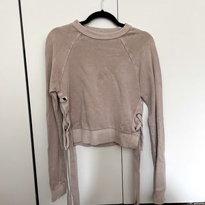 AllSaints Distressed Lace Up Detail Cropped Sweatshirt Top